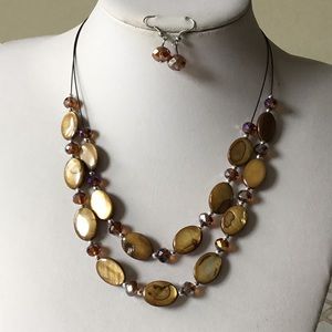 Two layers brown shell faceted glass bead set